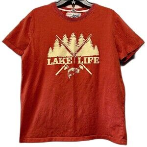 Men’s Lake Life New Agenda Tee Shirt Orange Cream Fishing (609)